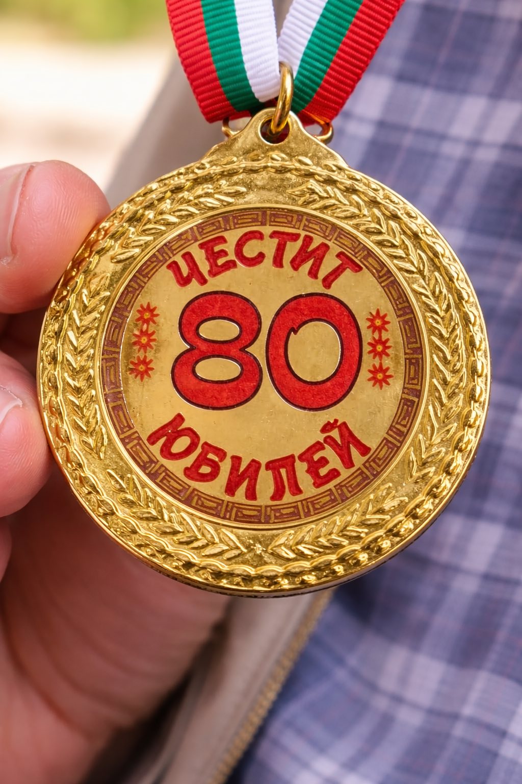1019 Златен медал-закачлив-Честит 80 юбилей