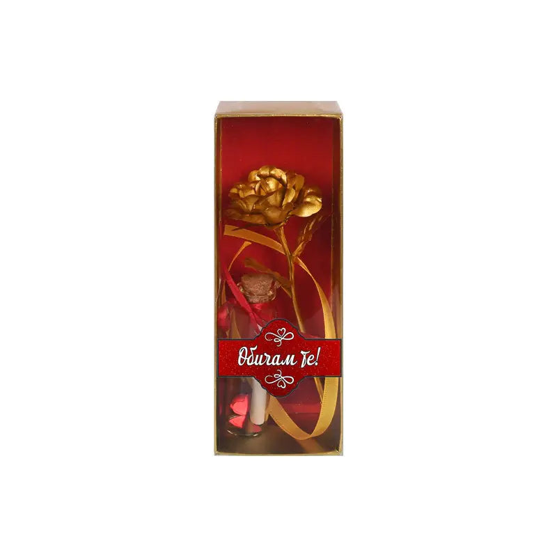 102473-4 Gift set "I love you!" with a golden rose and a message