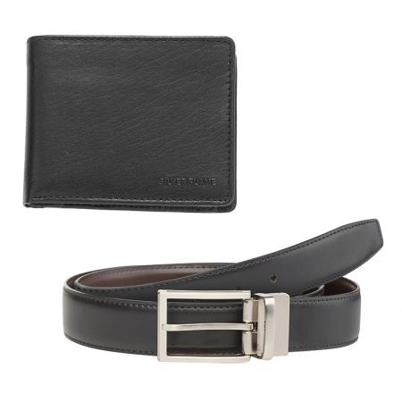 SFS-013S: Men's wallet and belt set made of genuine leather 100 cm. SILVER FLAME