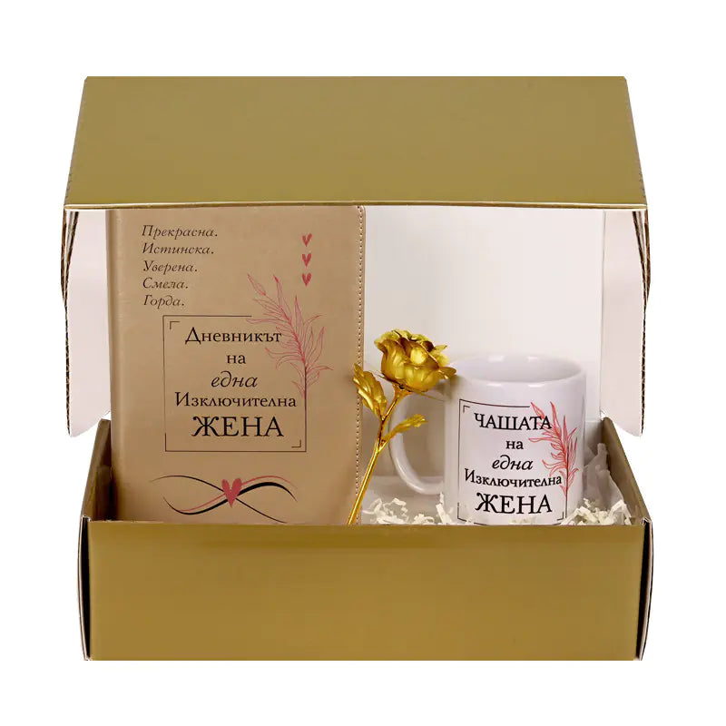 102131 Gift set "Extraordinary Woman" with notebook, cup and golden rose