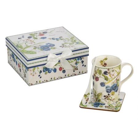 957955: Porcelain coffee cup + spoon, coaster and box - Blueberry