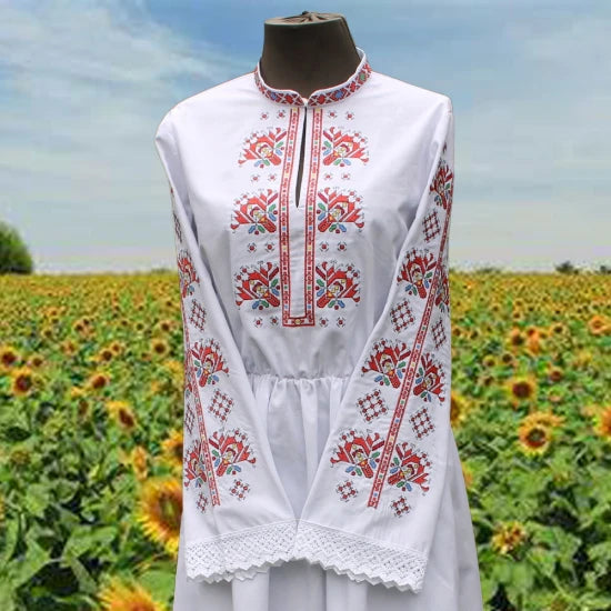 Women's long shirt with rich embroidery