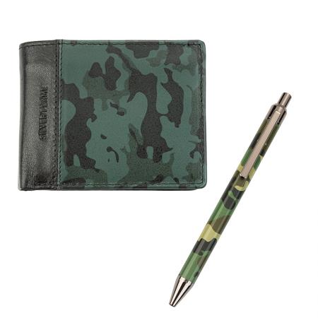 SFS-023: Pen and men's wallet set SILVER FLAME collection Camouflage Green
