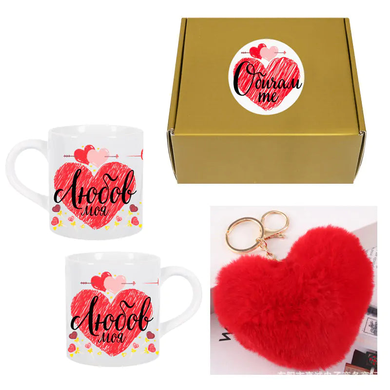 102259-1 : Gift set "I love you" with a cup and a plush key chain "Heart"