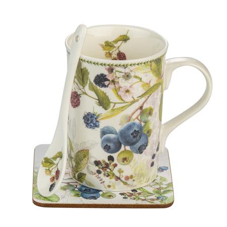 957955: Porcelain coffee cup + spoon, coaster and box - Blueberry