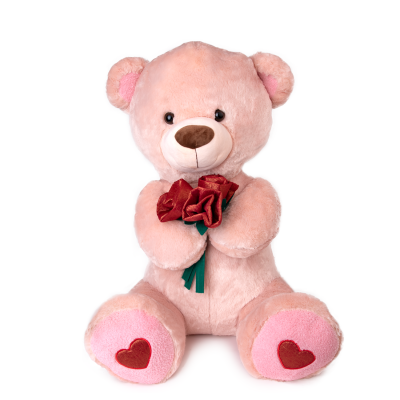 072105 Мече с рози - Бежов 80см Подарък за Свети Валентин