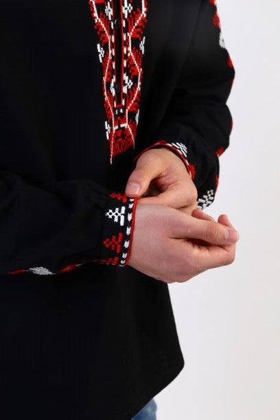 Мъжка черна шопска риза - бродирана