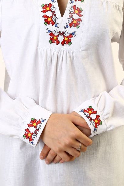 Women's white shirt with a plaid pattern