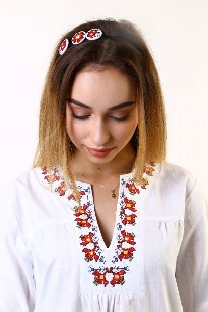 Women's white shirt with a plaid pattern