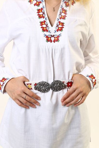 Women's white shirt with a plaid pattern