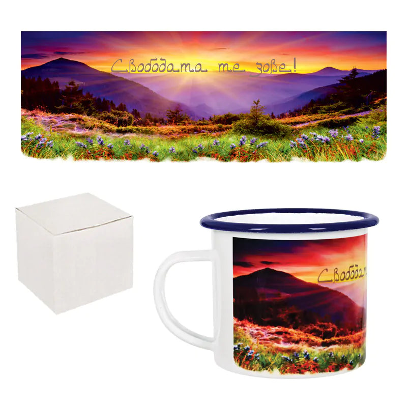 100451 : Retro enamel mug "Freedom is calling" /300 milliliters/