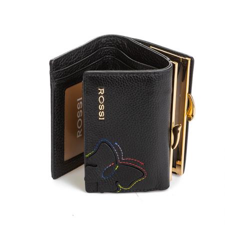RSC0013: Small women's purse, color Black with butterfly ROSSI