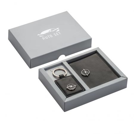 AC011: Set of key ring and document case SILVER FLAME with Opel logo