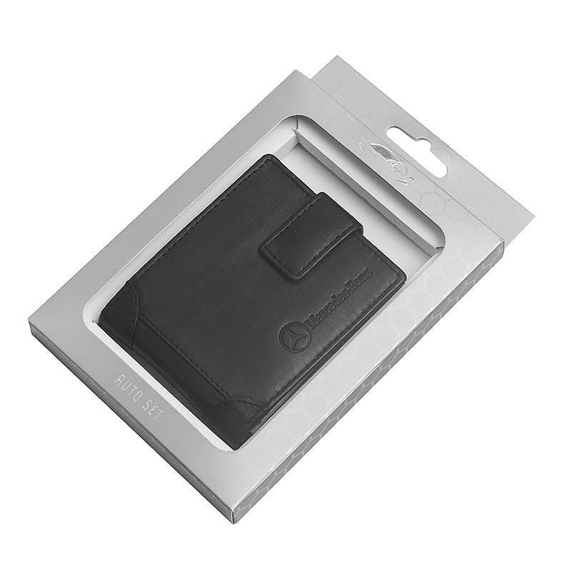 AS4001BL: Мъжки черен портфейл Auto Set с лого на Mercedes