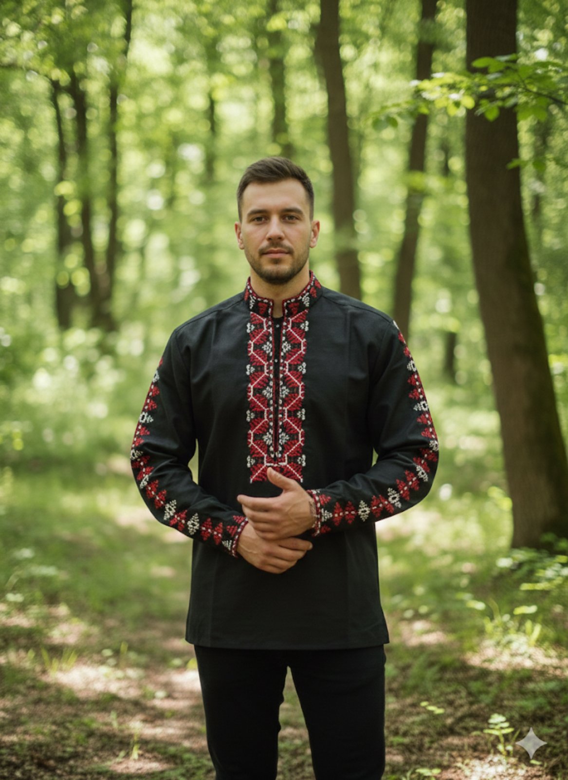 Мъжка черна шопска риза - бродирана