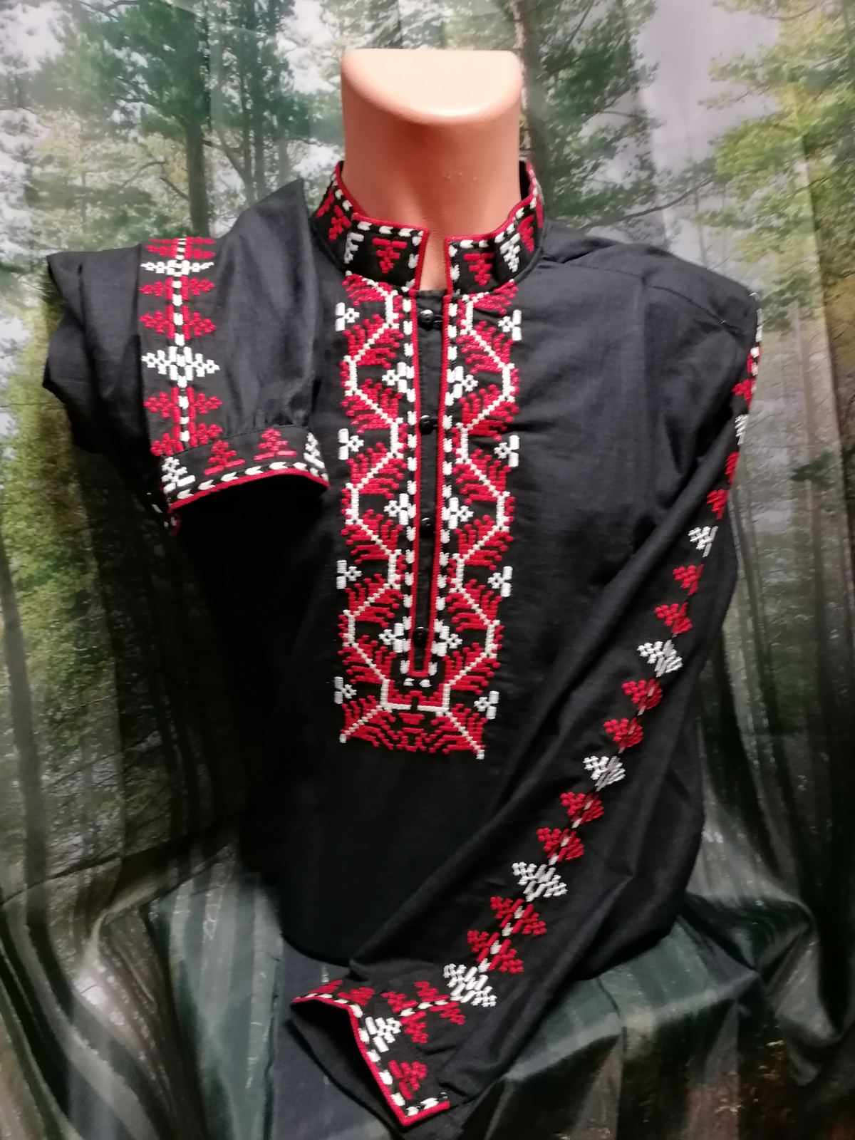 Men's black shop shirt - embroidered