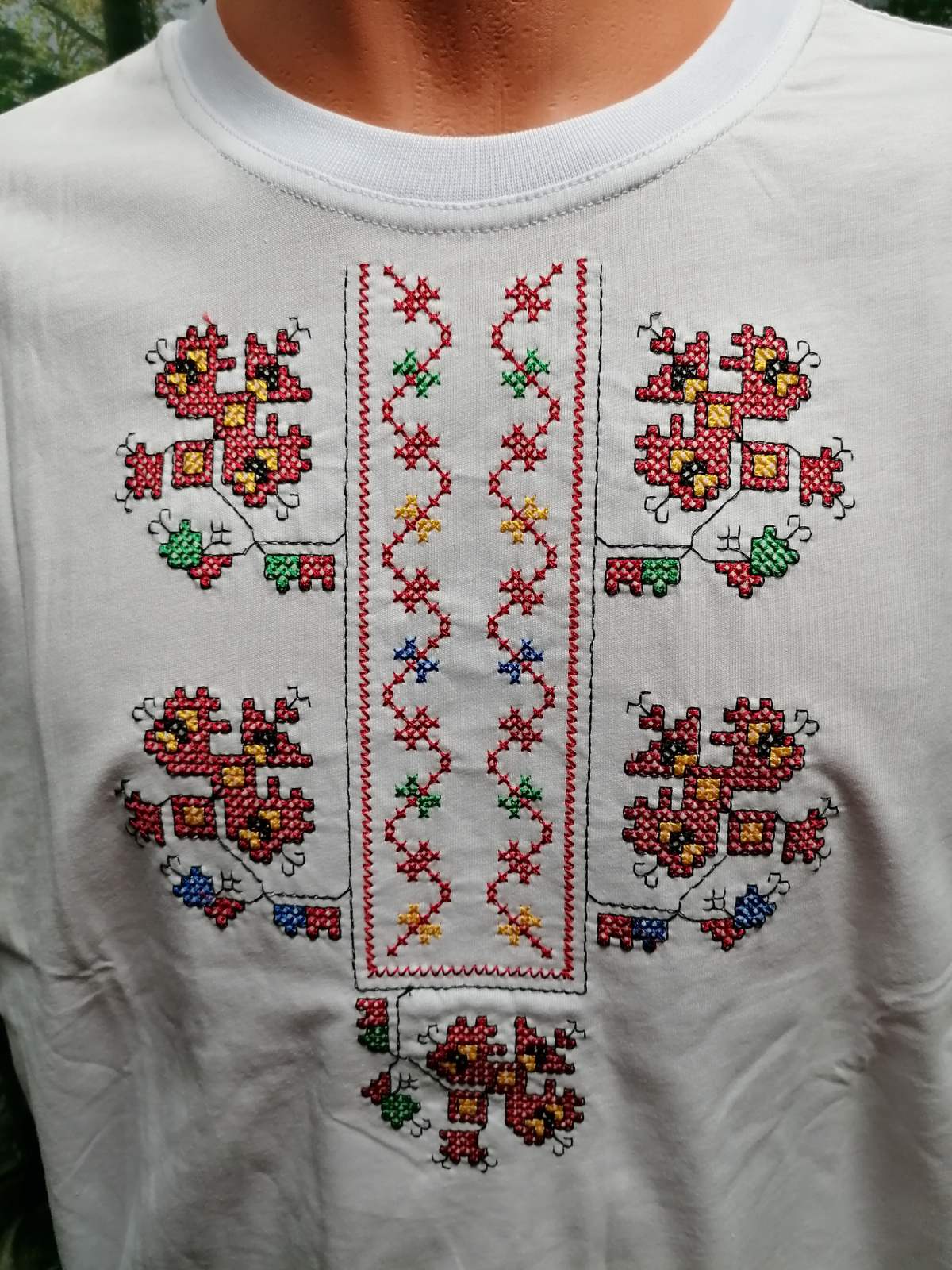 Men's white T-shirt with Gabrovo embroidery