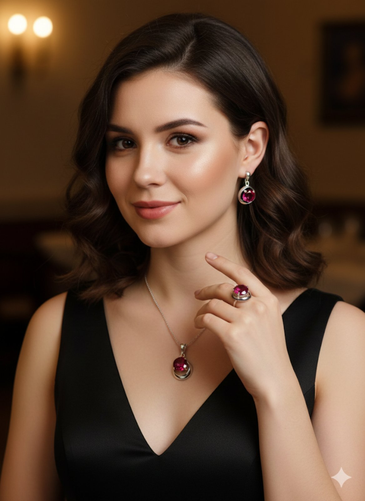 K 2542 /491 Сребърни бижута с камък рубин. Сребро и рубин