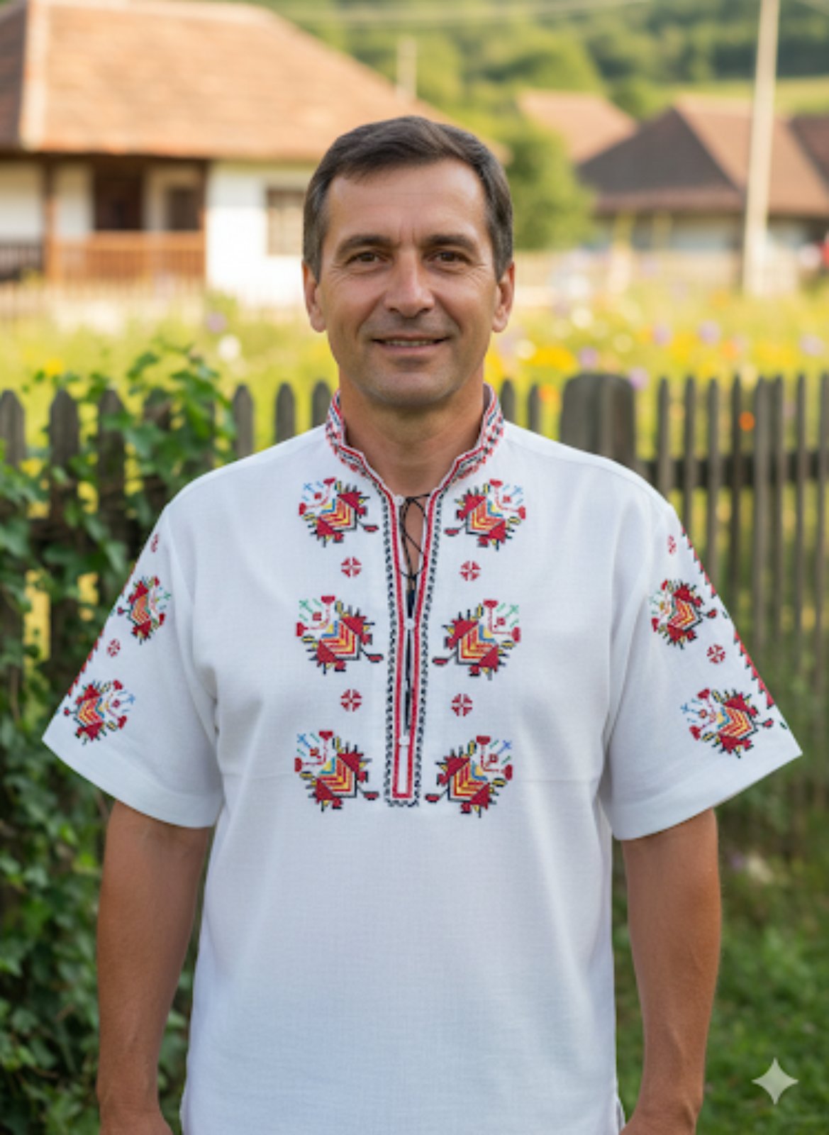 Men's Thracian short-sleeved shirt - embroidered