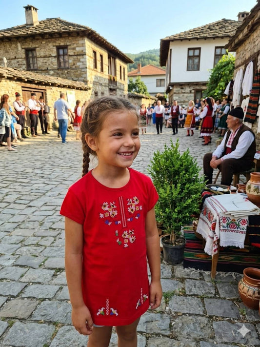 Детска бродирана туника в червено