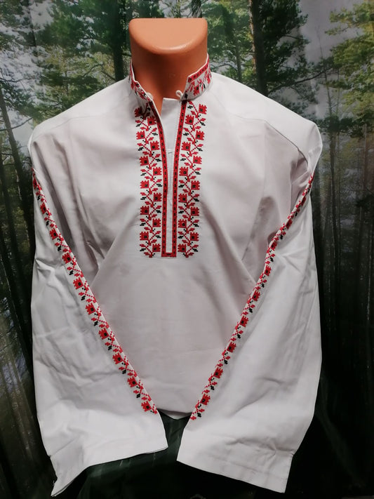 2615 Бяла мъжка бродирана риза