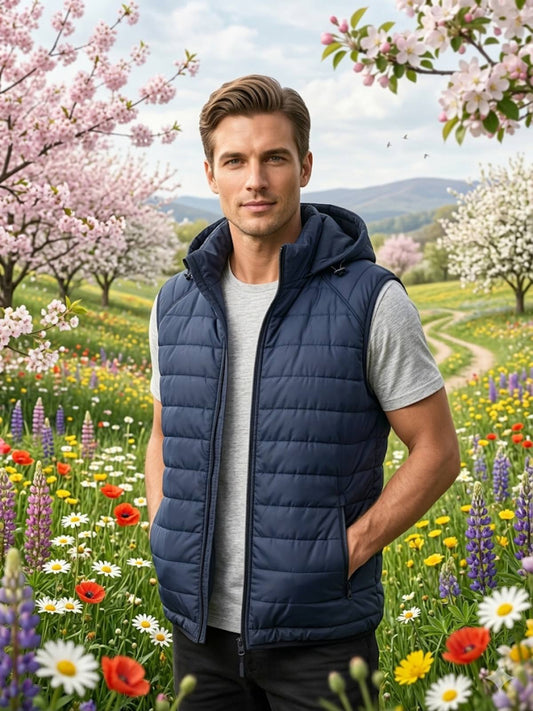 599 Мъжка тъмно синя грейка с регулируема и сваляща се качулка