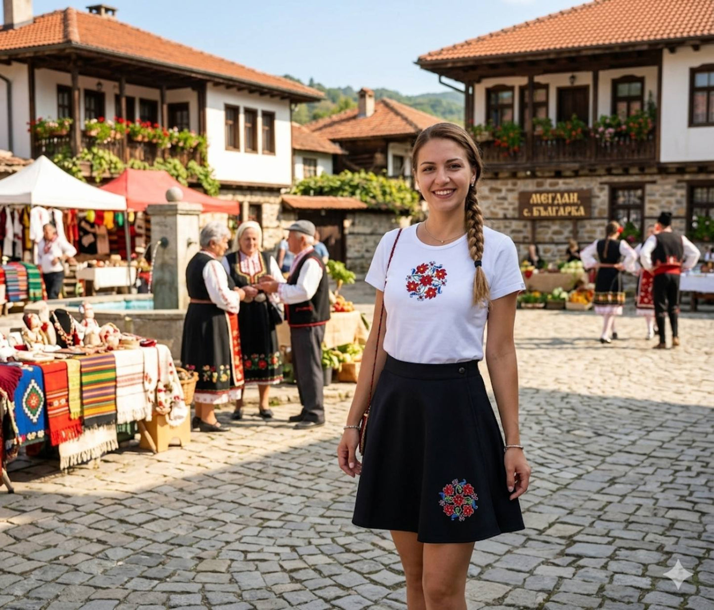 Дамска бяла тениска с шевица