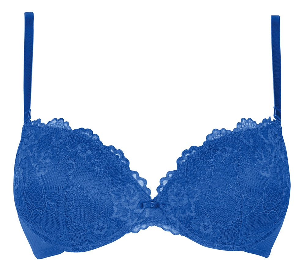 10186512 Сутиен Триумф с дантела и повдигащ ефект. Сутиен Триумф син. Tempting Lase WHUM