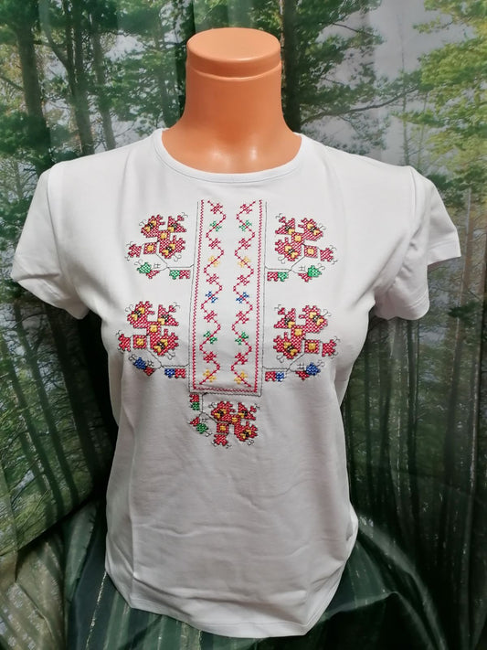 Women's white t-shirt with Gabrovi embroidery - embroidered