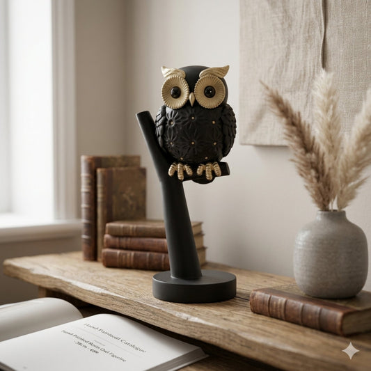 12301556 Черна матова полирезинова сова на клон .