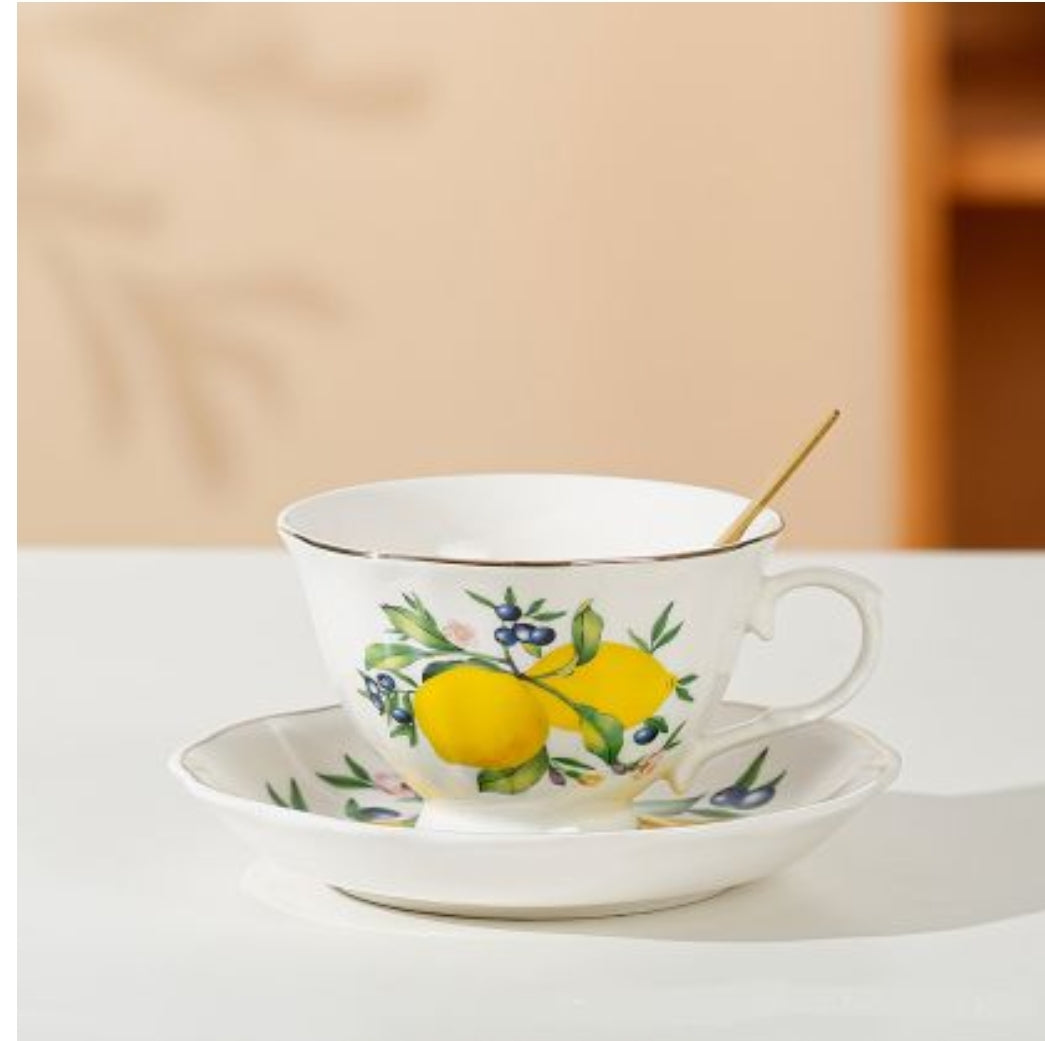 G1183 Чаша 250 мл, чинийка, лъжичка Лимони - порцелан