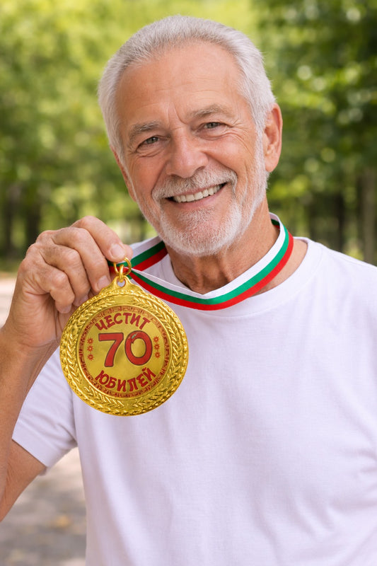 Златен медал-закачлив-Честита 70 Юбилей