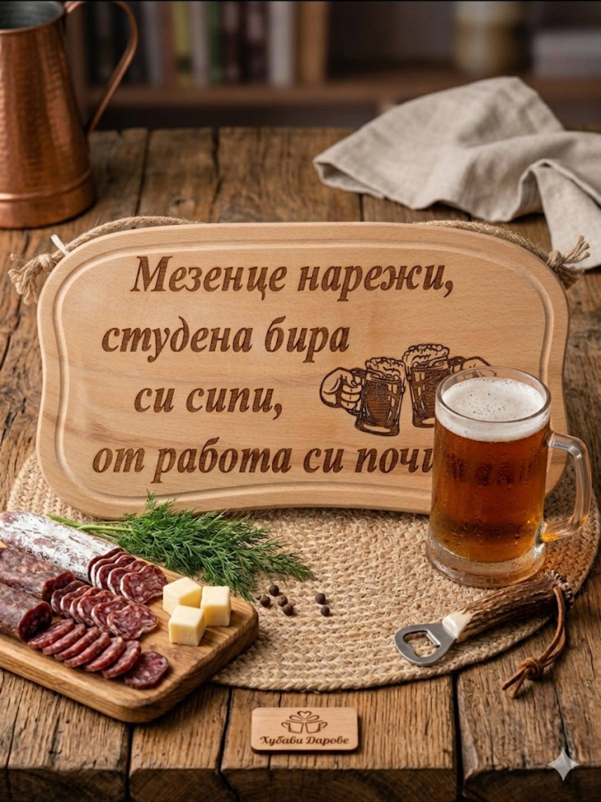 241046 Дървена табела. Мезенце нарежи студена бира.....