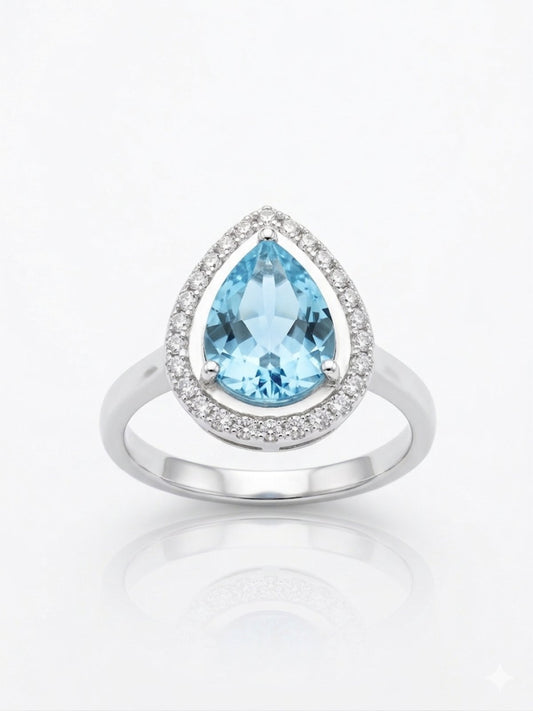 8000316 Сребърни бижута от България с камък аквамарин. Сребро с камък аквамарин