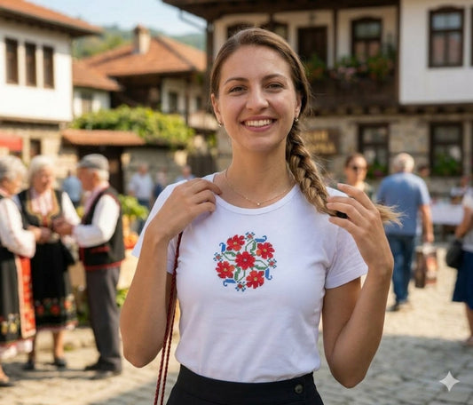 Дамска бяла тениска с шевица