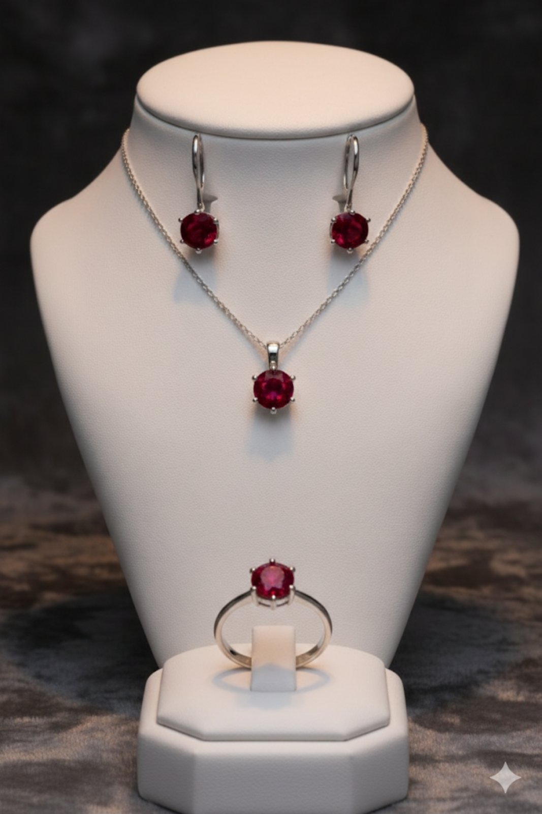 K 3055 /491  Сребърни бижута с камък рубин. Сребро и рубин