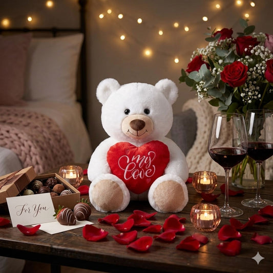 030189 Плюшено мече със сърце „My Love“-Бяло-25 см.
