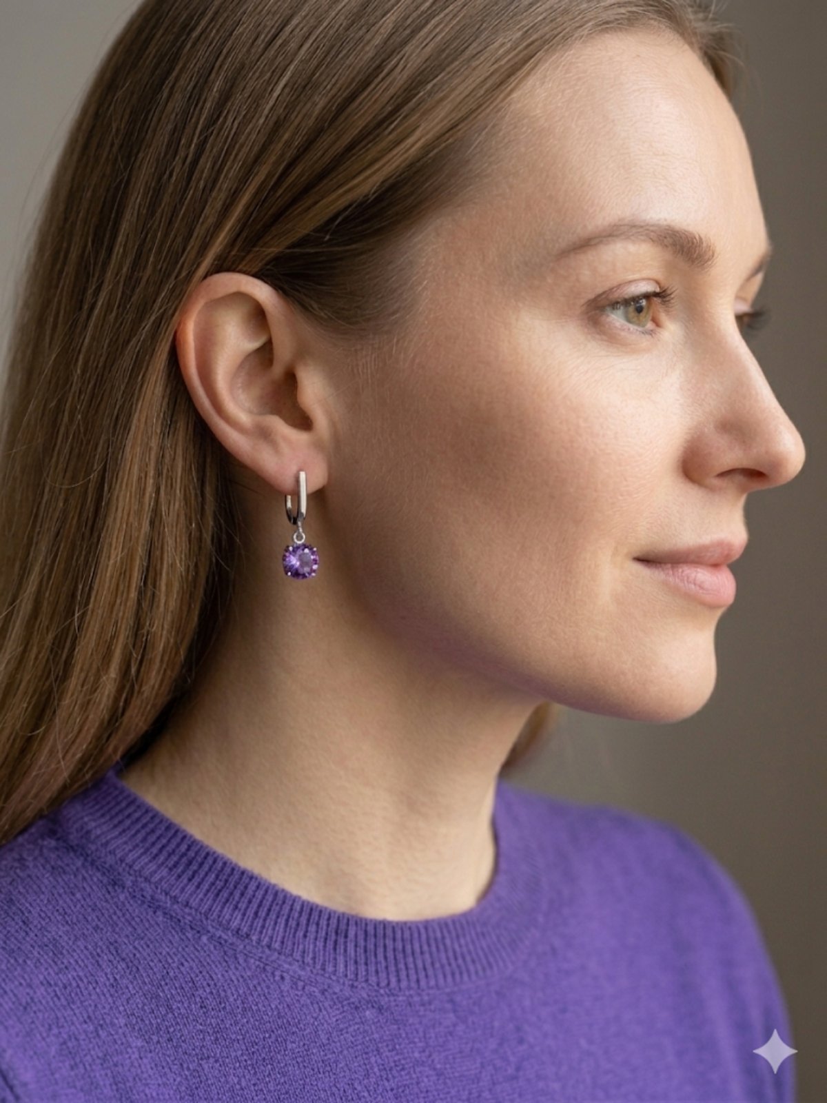 K 1935 /391 Сребърни бижута с камък лавандула. Сребро с камък лавандула 9 мм