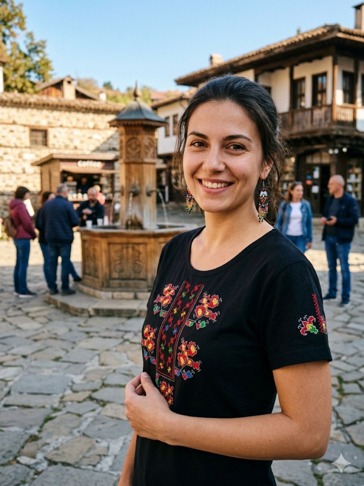Дамска туника в черно с бродирана шевица