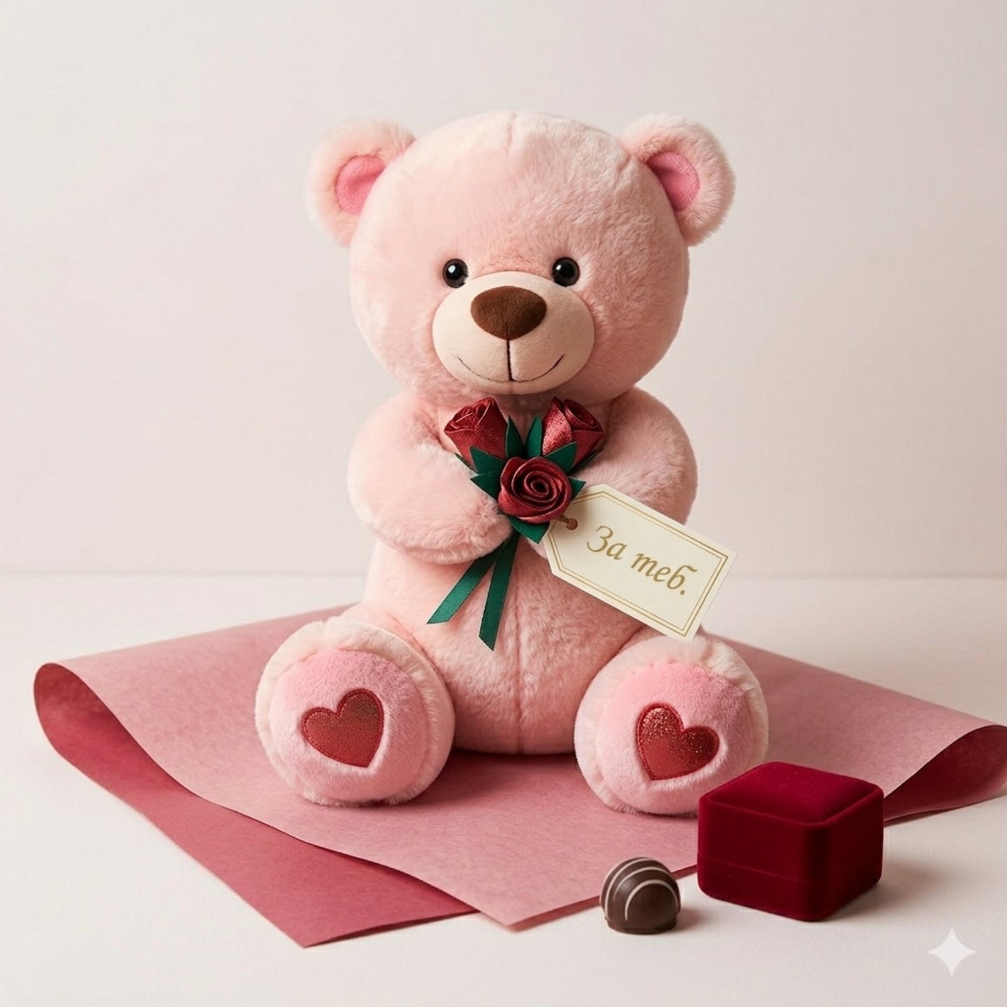 072107 Мече с рози - Бежово 100см с БЕЗПЛАТНА ДОСТАВКА