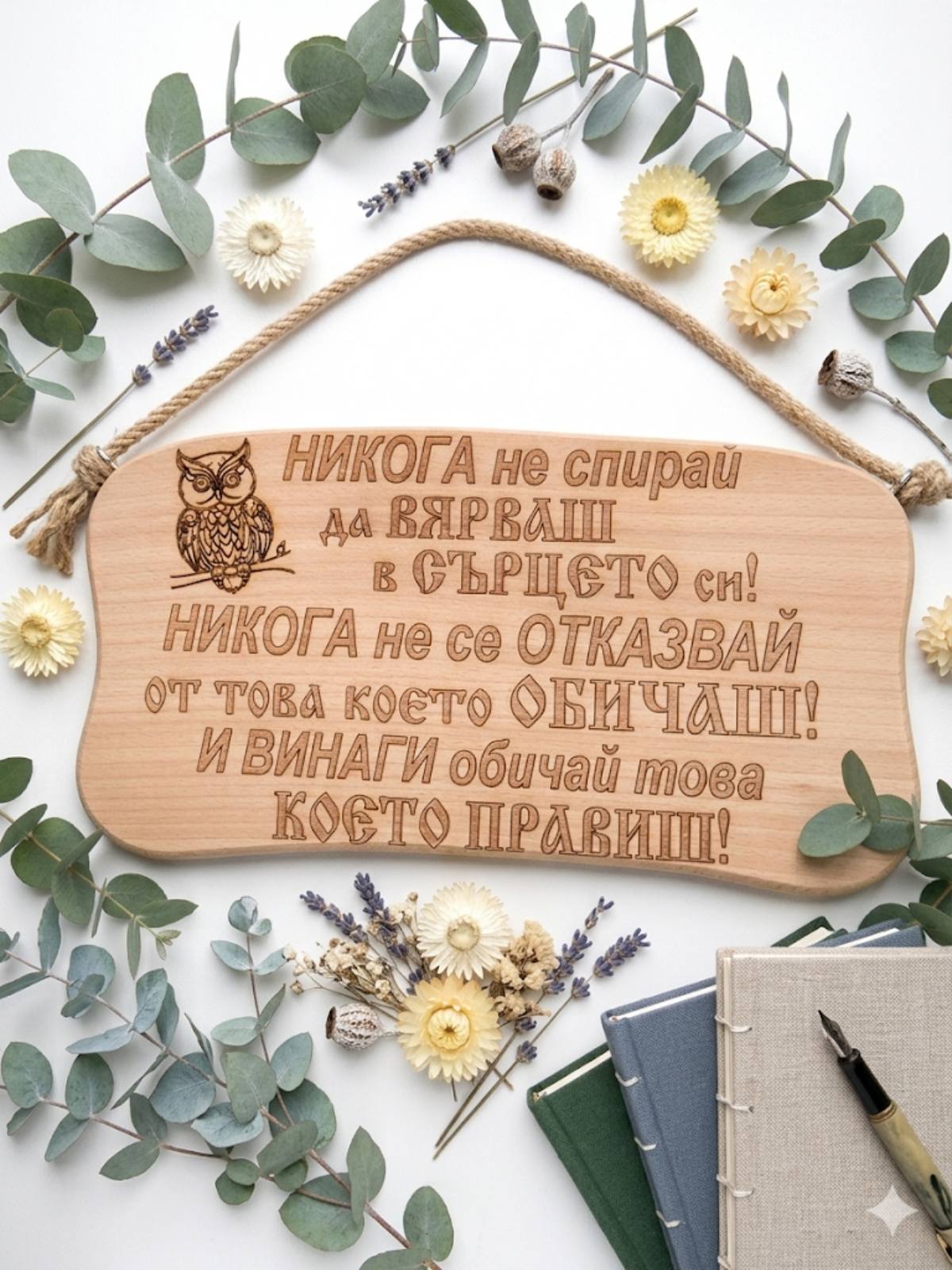 241044Б Дървена табела. Никога не спирай да вярваш в сърцето си. Никога не.........
