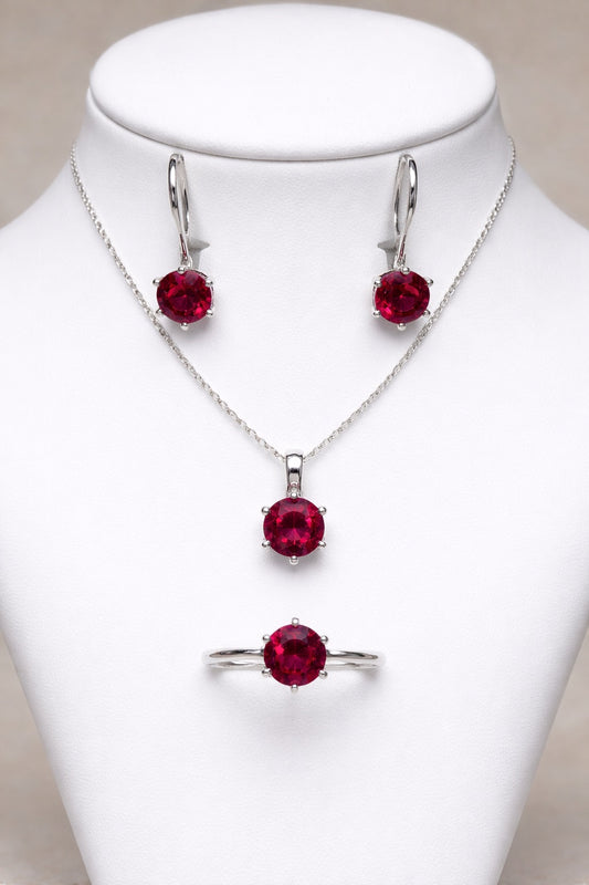 K 3055 /491  Сребърни бижута с камък рубин. Сребро и рубин