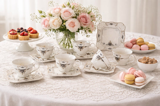 79028723 Луксозен сервиз за кафе и чай с кант дантела