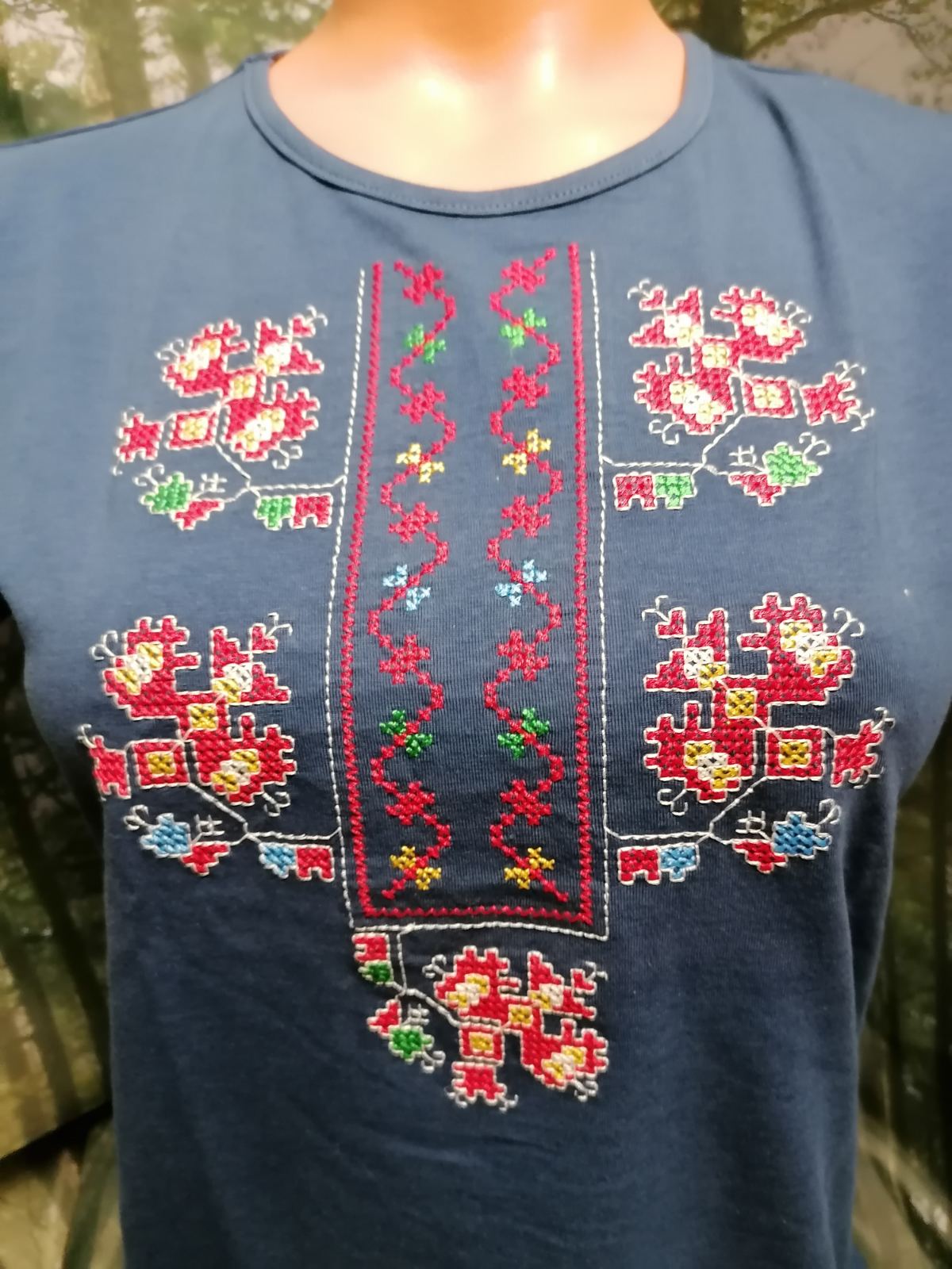 Women's blue t-shirt with Gabrovi embroidery - embroidered