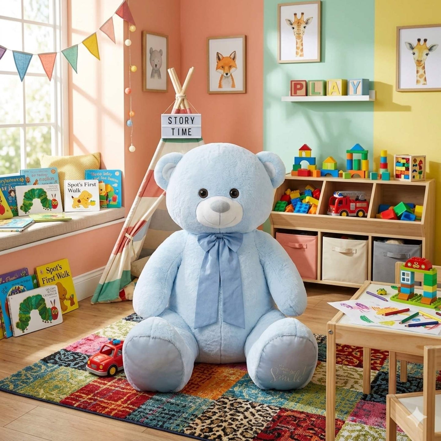 090101 Плюшено мече в нежно син цвят с БЕЗПЛАТНА ДОСТАВКА