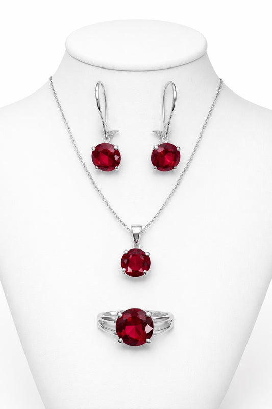 K 1935 / 491 Сребърни бижута с камък рубин. Сребро и рубин