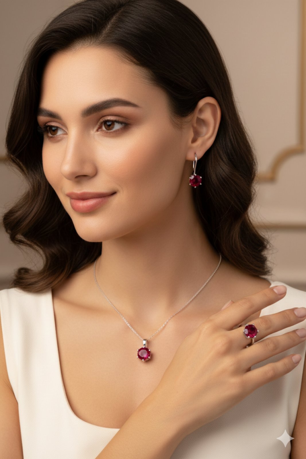 K 3055 /491  Сребърни бижута с камък рубин. Сребро и рубин