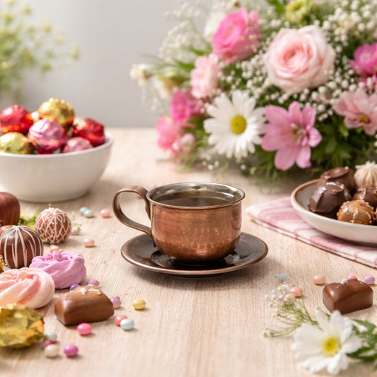 Медна чаша за кафе с чинийка