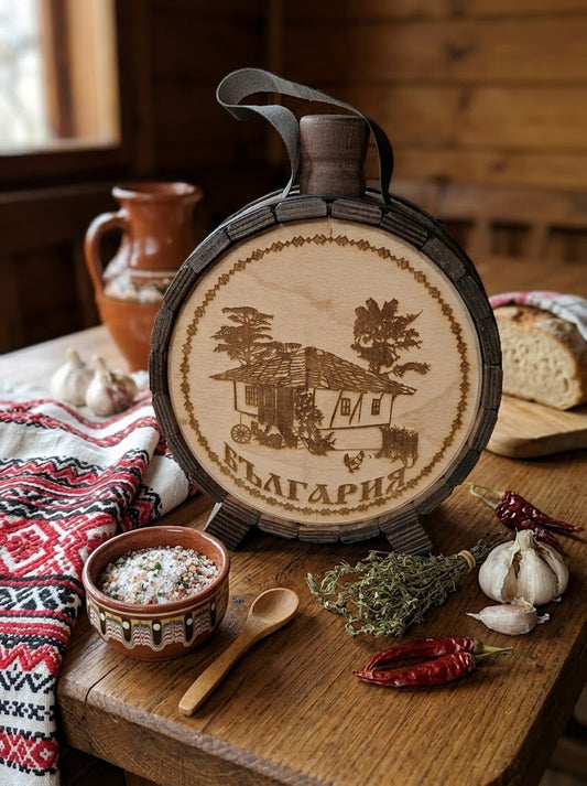223015 Б Дървена Бъклица ч/б „Традиционна България“ – Пирография 0.5л.