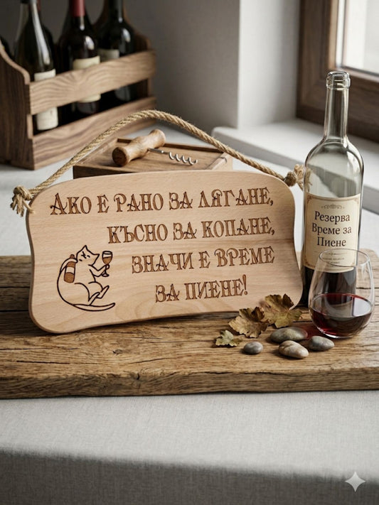 241044 Дървена табела. Ако е рано за лягане ,късно за копане.....